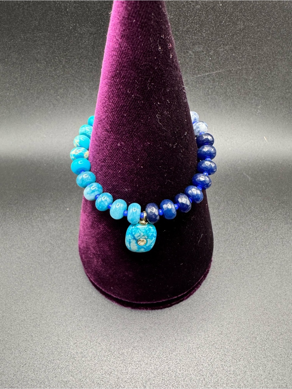 Marlyn Schiff “Blu Bracelet “-Natural Stone Bracelet with Turquoise Drop Charm.